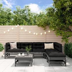 Salon de jardin 7 pcs Gris Bois de pin massif