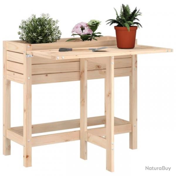 Jardinire avec dessus de table pliable bois de pin massif