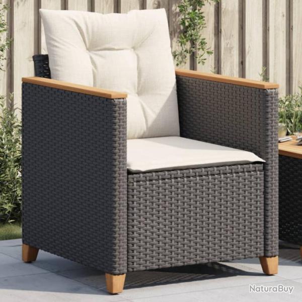 Chaise de jardin avec coussins noir rsine tresse