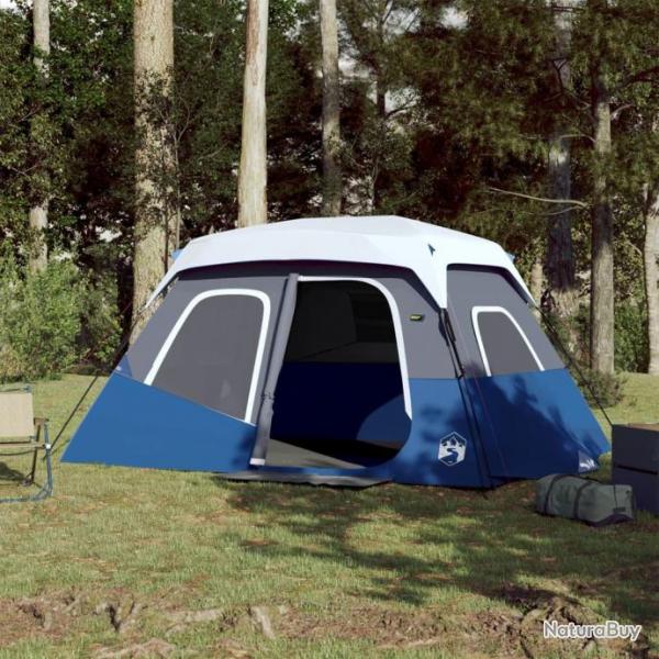 Tente de camping avec lumire LED 6 personnes bleu clair