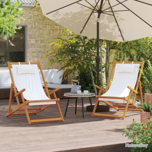 Chaises de plage pliables lot de 2 crme tissu