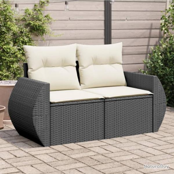 Canap de jardin avec coussins 2 places noir rsine tresse