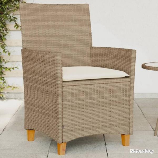 Chaises de jardin coussins lot de 2 beige rsine tresse bois