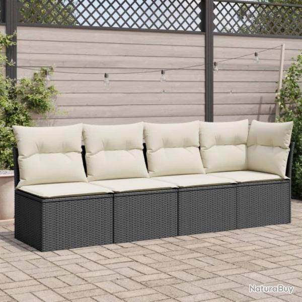 Canap de jardin avec coussins 4 places noir rsine tresse