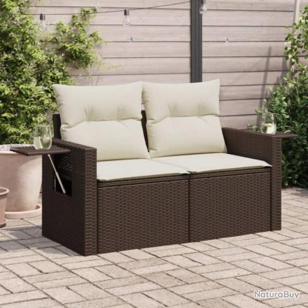 Canap de jardin avec coussins 2 places marron rsine tresse