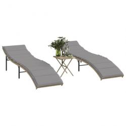 Chaises longues lot de 2 avec table beige résine tressée