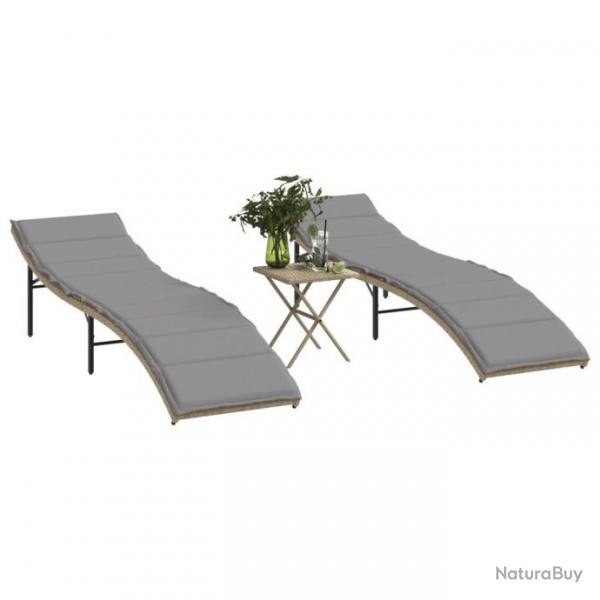 Chaises longues lot de 2 avec table beige rsine tresse