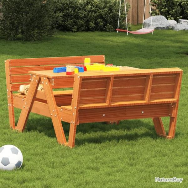 Table de pique-nique pour enfants cire marron bois massif pin