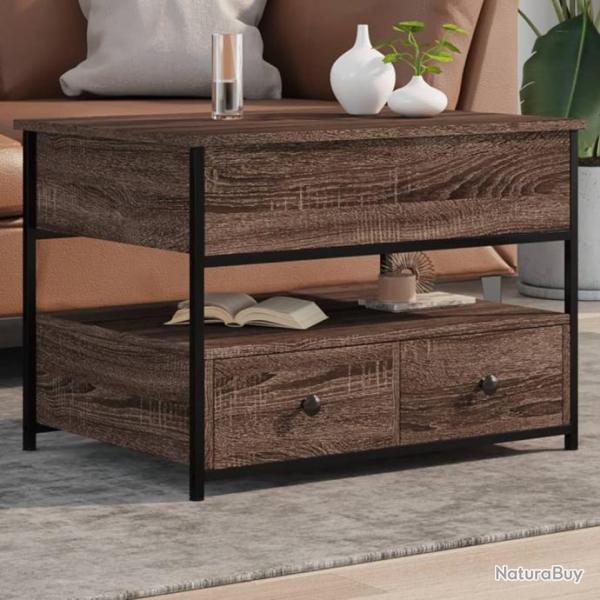 Table basse chne marron 70x50x50 cm bois d'ingnierie et mtal