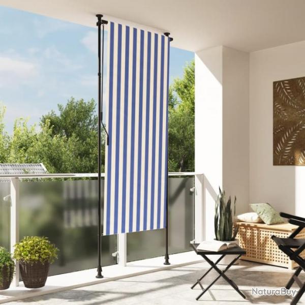 Store roulant d'extrieur bleu et blanc 120x270 cm tissu acier