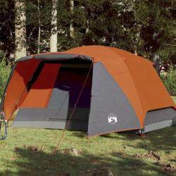 Tente de camping 6 personnes gris et orange imperméable