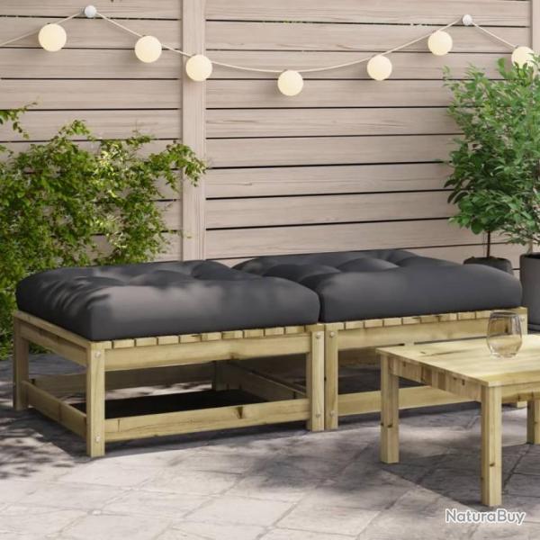 Repose-pieds de jardin avec coussins 2 pcs bois de pin imprgn