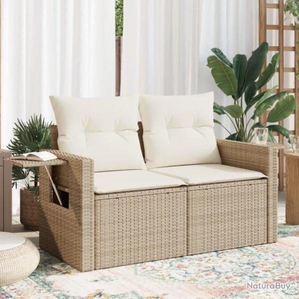 Canap de jardin avec coussins 2 places beige rsine tresse