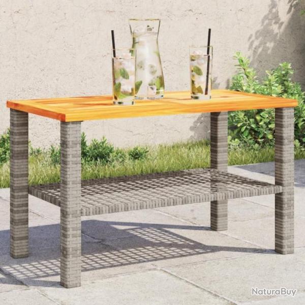 Table de jardin gris 70x38x42 cm rsine tresse et bois acacia