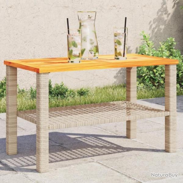 Table de jardin beige 70x38x42 cm rsine tresse et bois acacia