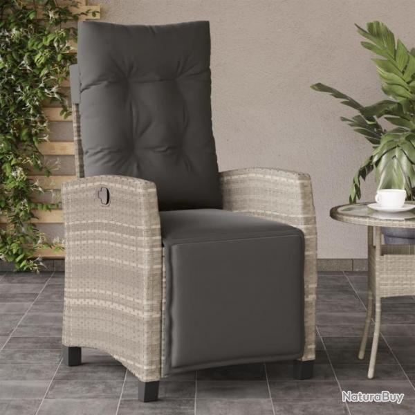 Chaise inclinable de jardin avec repose-pied gris clair rotin