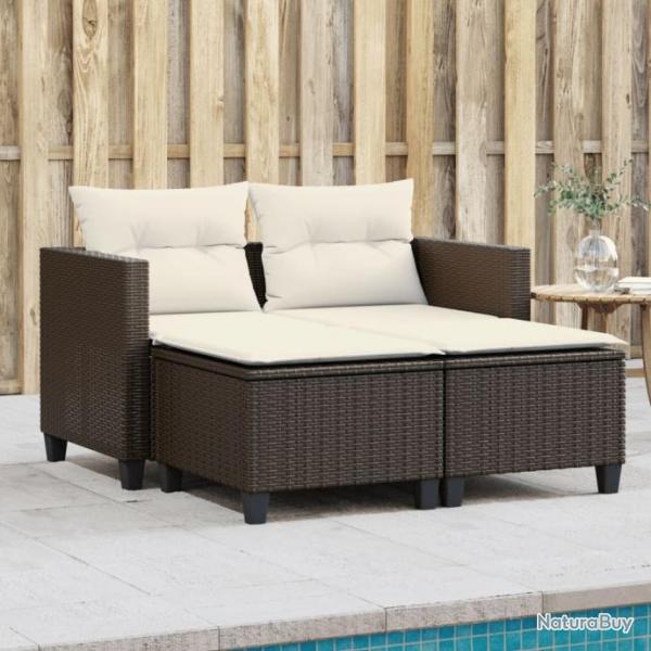 Canap de jardin 2 places avec tabourets marron rsine tresse