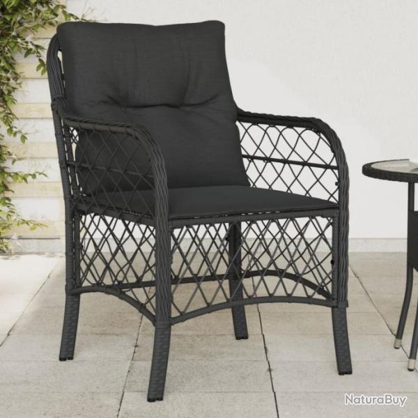 Chaises de jardin avec coussins 2 pcs noir rsine tresse