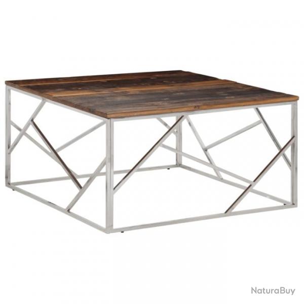 Table basse argent acier inoxydable et bois de mlze massif