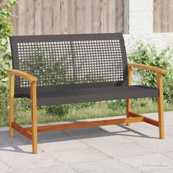 Banc de jardin noir 112 cm rsine tresse et bois d'acacia