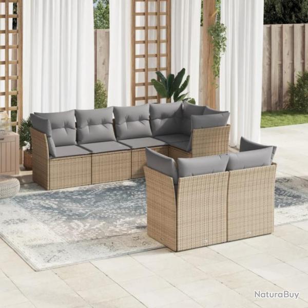 Salon de jardin avec coussins 7 pcs beige rsine tresse