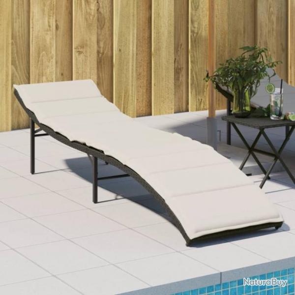 Chaise longue avec coussin noir 55x199x50 cm rsine tresse