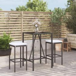 Ensemble de bar de jardin 3 pcs avec coussins noir poly rotin