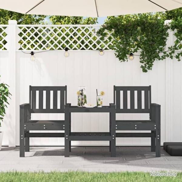 Banc de jardin avec table 2 places gris bois massif de pin