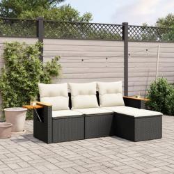 Salon de jardin 4 pcs avec coussins noir résine tressée