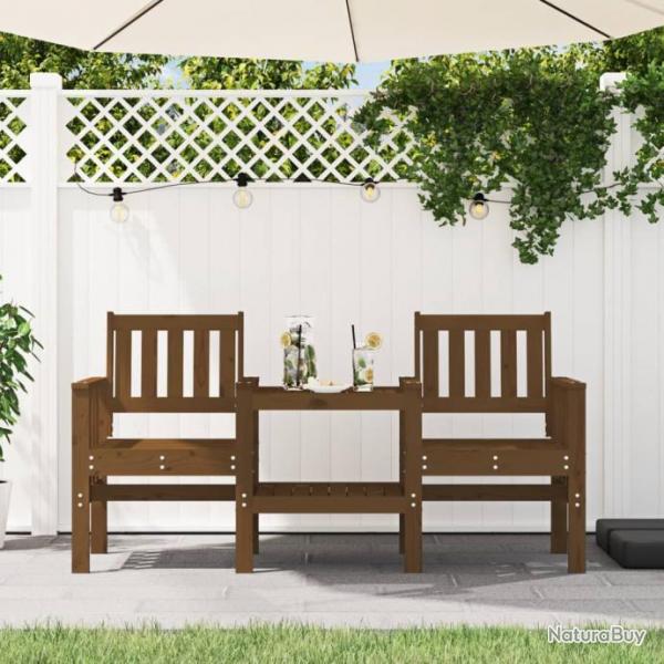 Banc de jardin avec table 2 places brun miel bois massif de pin