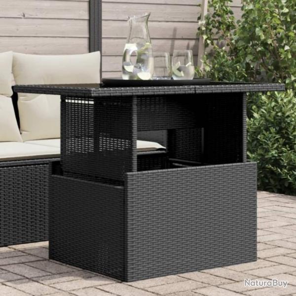 Table de jardin dessus en verre noir 100x55x73cm rsine tresse