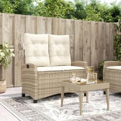 Banc inclinable de jardin avec coussins beige résine tressée