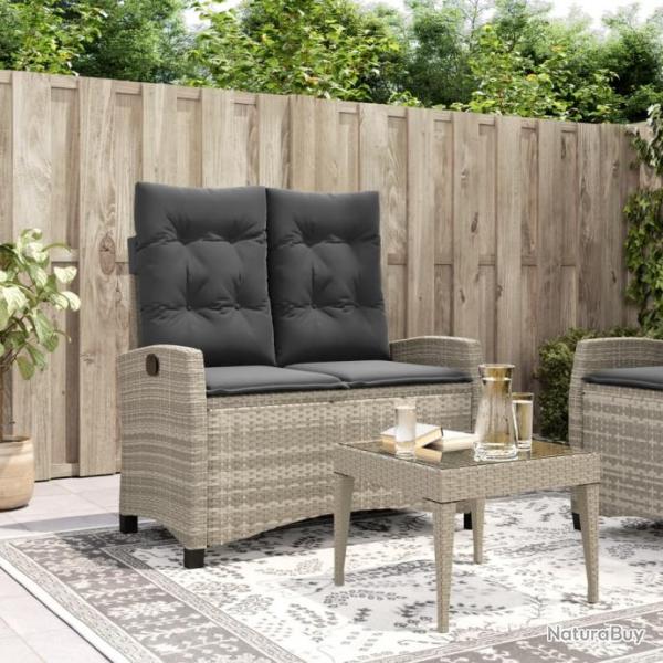 Banc inclinable de jardin et coussins gris clair rsine tresse