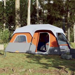 Tente de camping et lumière LED 9 personnes gris clair orange