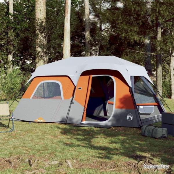 Tente de camping et lumire LED 9 personnes gris clair orange