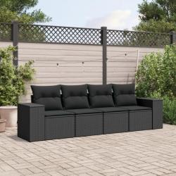 Salon de jardin 4 pcs avec coussins noir résine tressée