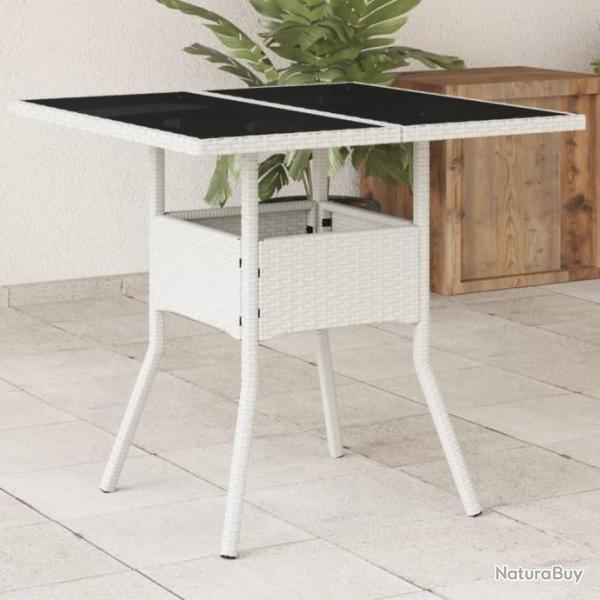 Table de jardin dessus en verre blanc 80x80x75cm rsine tresse