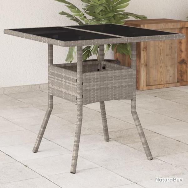 Table de jardin avec dessus en verre gris clair rsine tresse