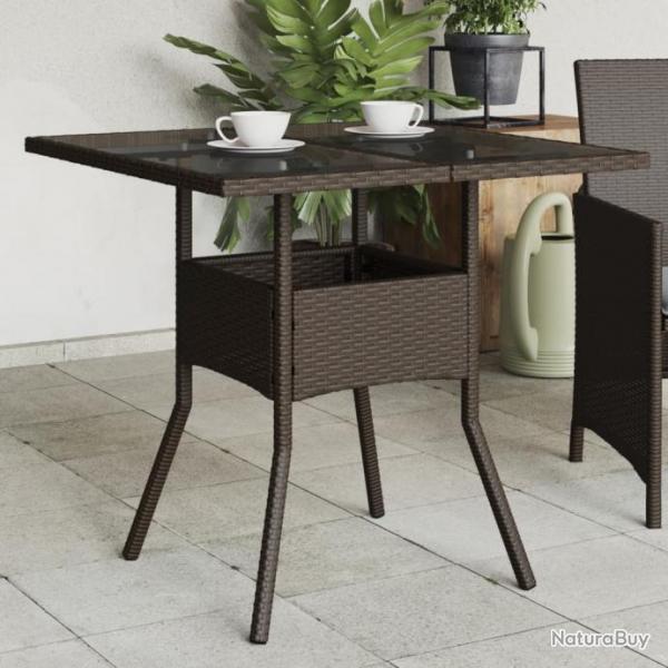 Table de jardin avec dessus en verre marron rsine tresse