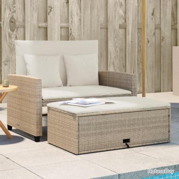 Canap de jardin avec coussins 2 places beige rsine tresse