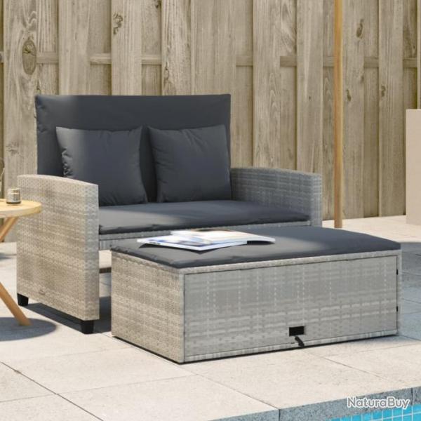 Canap de jardin 2 places et coussins gris clair rsine tresse