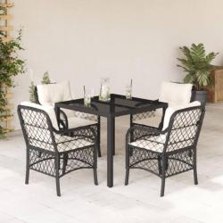 Ensemble à manger de jardin coussins 5pcs Noir Résine tressée