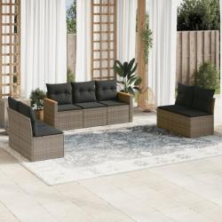 Salon de jardin avec coussins 7 pcs gris résine tressée