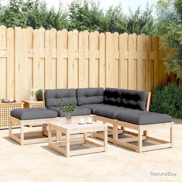 Salon de jardin 5 pcs avec coussins bois de pin massif