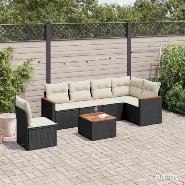 Salon de jardin 7 pcs avec coussins noir rsine tresse