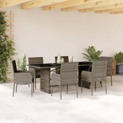 Ensemble à manger de jardin et coussins 7 pcs gris rotin