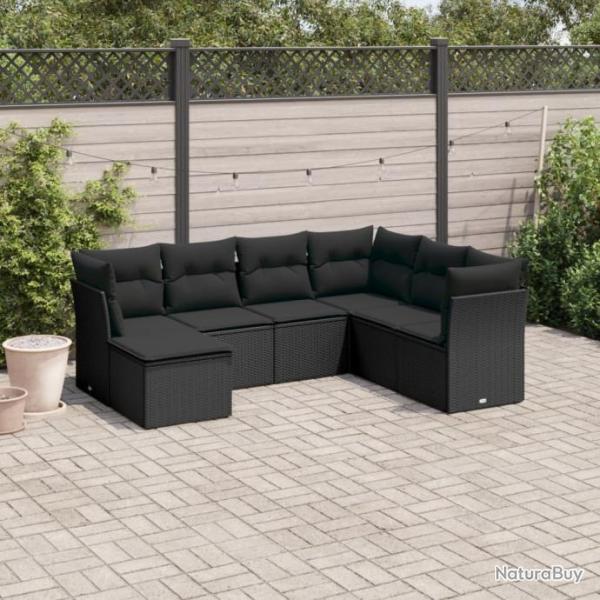 Salon de jardin 7 pcs avec coussins noir rsine tresse