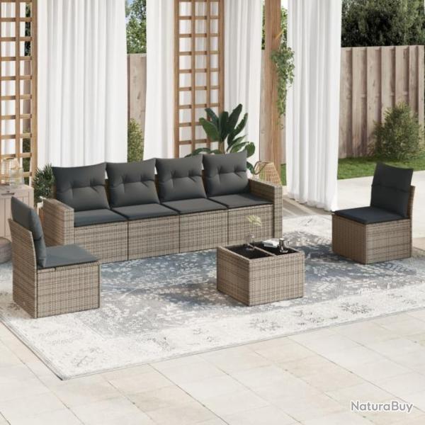 Salon de jardin avec coussins 7 pcs gris rsine tresse