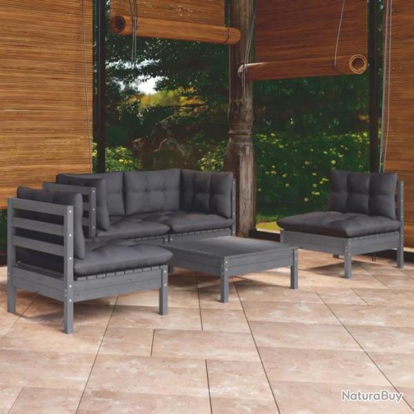 Salon de jardin 5 pcs avec coussins bois de pin massif