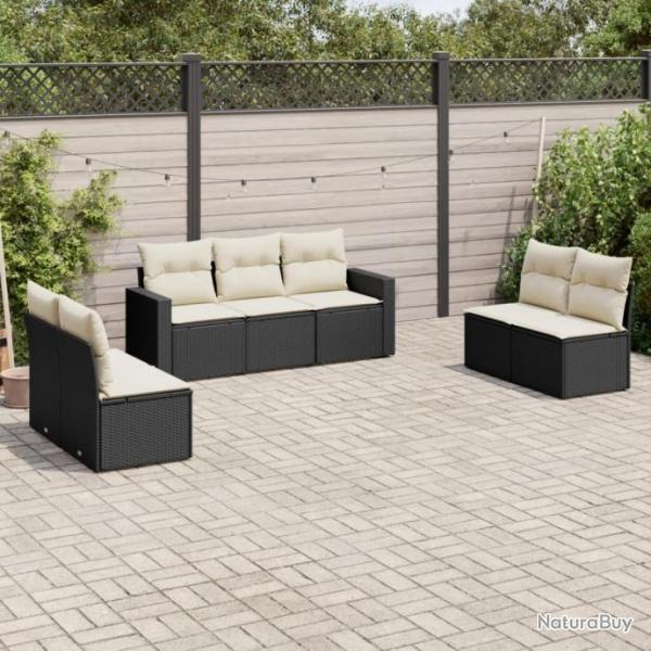 Salon de jardin 7 pcs avec coussins noir rsine tresse